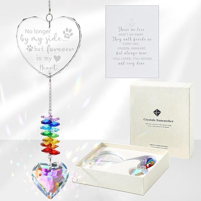 Dog Memorial Gifts for Loss of Dog, K9 Pet Memorial Crystal Suncatcher, Pet Sympathy Loss Passing Away Remembrance Bereavement Gift (Color-Heart)