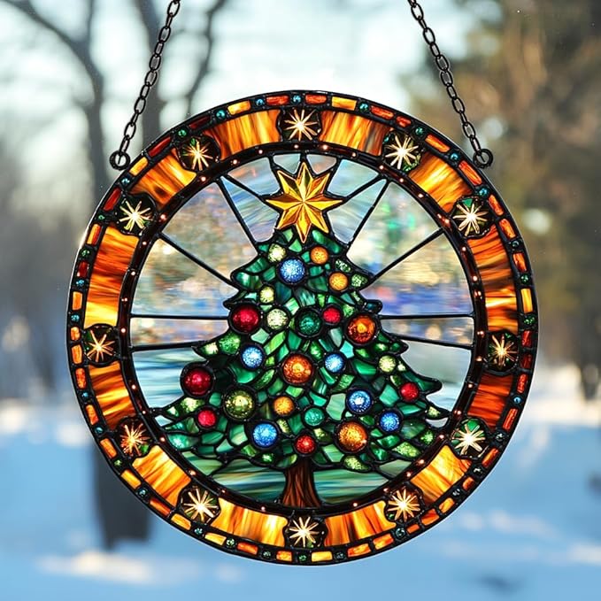 Family Reunion Acrylic Suncatcher Stained Glass Effect Window Car Hanging Christmas Ornament Indoor Outdoor Decor Garden Sun Catcher Panel for Christmas Lover for Women Mom Grandma