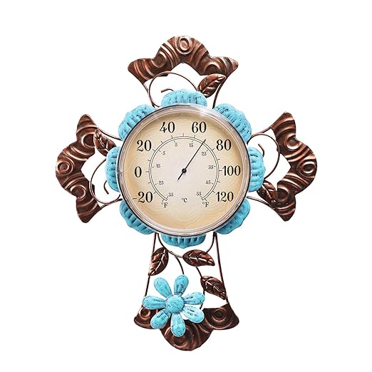MUMTOP Outdoor Thermometers for Patio-Indoor Outdoor Wall Thermometer - Solar Led Light Cross and Flower Outside Decorative Temperature for Home or Garden Decor