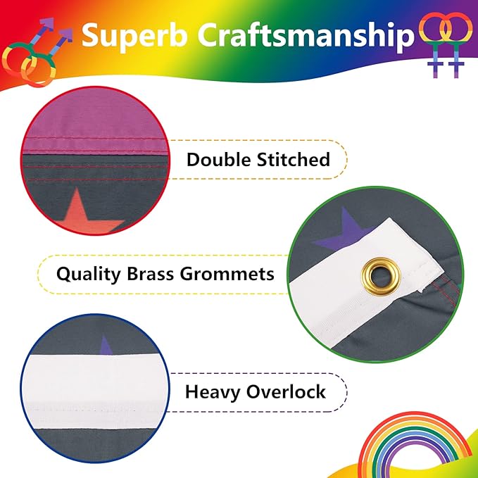 Pride Flag 3x5 Ft Double Sided LGBTQ Rainbow Decorations for Indoor Outdoor Hanging - Gay Love Party Supplies With Brass Grommets for Garden, Lawn, Yard, Parade Decor