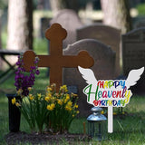 AceOrbit 13.8 X 7.9 Inches Large Happy Birthday in Heaven Decorations Cemetery Decorations for Grave Metal Memorial Remembrance Stake, Grave Markers for Human Cemetery Garden Yard Site Outdoor(White)