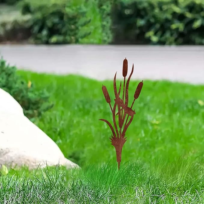 Decorative Garden Stakes, Welcome Yard Sign, Metal Arrangement Ornaments for Courtyard Lawn, Rusty Outdoor Decortions for Easter Housewarming (I)