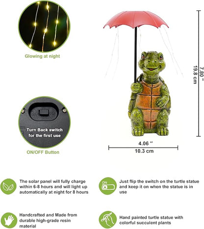 Nacome Solar Turtle Garden Decor Outdoor Statues: Holding Umbrella with String Lights Patio Yard Lawn Outside Decorations - Birthday Gifts for Mom Grandma Women Sister(Green)
