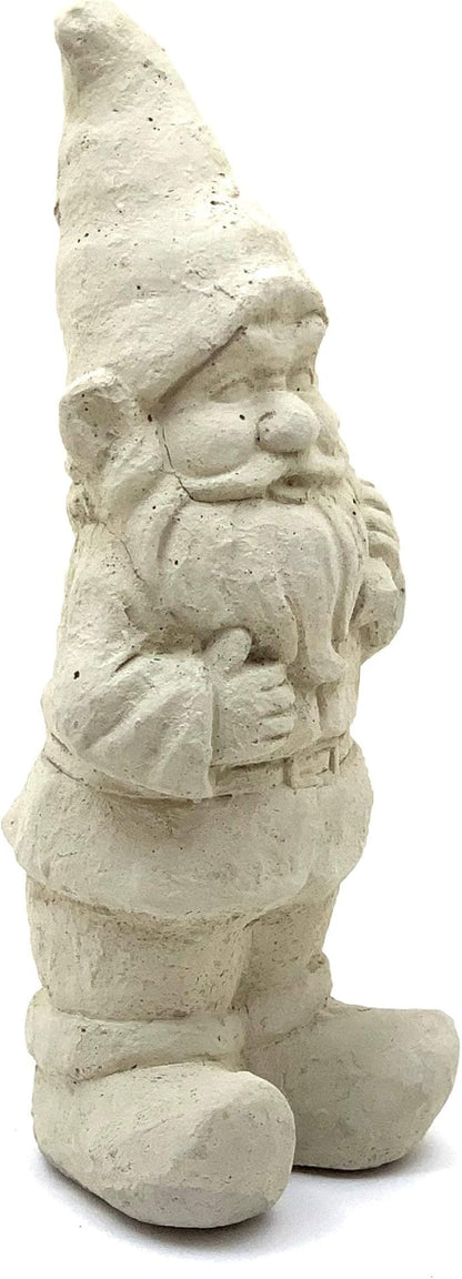 Garden Gnome with Mallet: Solid Durable Stone Statue with Vintage Texture. Sealed for Outdoors. Handcrafted USA. (Classic/White)