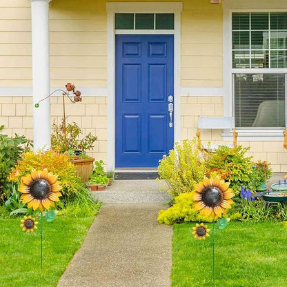 YEAHOME Garden Decor for Outside, 2 Pack 22.4“ Sunflower Garden Stakes Spring Decor, Metal Flowers with Shaking Head Yard Art for Outdoor Yard Lawn Patio Decoration