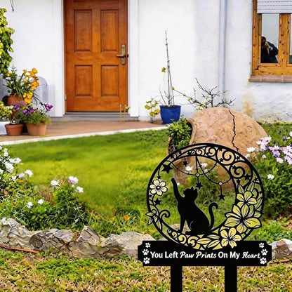 Cat Grave Marker Memorial ,Cat Headstone,Metal Pet Grave Decorations for Cemetery,Cat Memorial Gifts with Garden Cat Silhouette,Waterproof Pet Headstone Memorial for Yard, Garden or Indoor Memorial