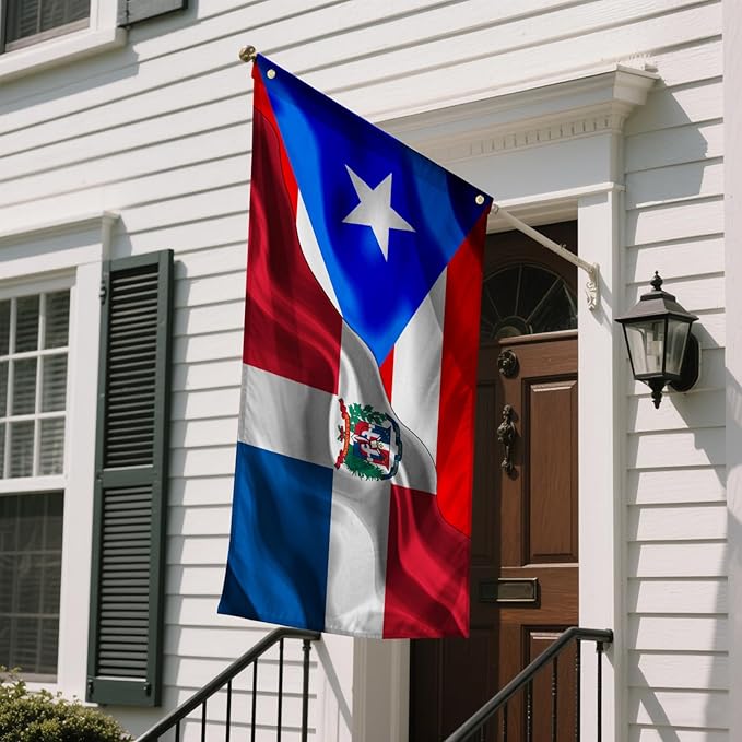 Puerto Rican Puerto Rico And Dominican Republic Flag 3x5 Ft Double-Sided Printed Indoor/Outdoor Flag Polyester Fabric Decorative Banner With 2 Brass Grommets 3x5 Foot National Flags For Outside