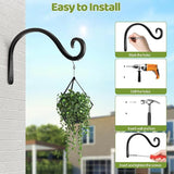 BOLITE Plant Hangers Outdoor Indoor, 12 Inch Wall Plant Hooks, Metal Bird Feeder Hanger for Hummingbird Feeders, Planters, Lanterns, Wind Chimes, Home Decor, 2 Pack, Black, Gifts for Women Men