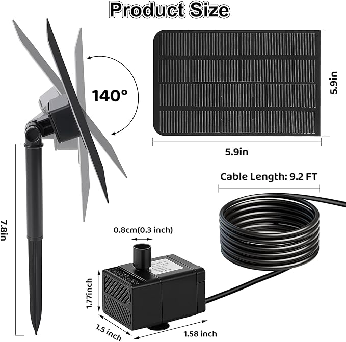 Solar Water Fountain, 2.5 W Solar Bird Bath Fountains with 9.2FT Cable, 5 Nozzles, Outdoor DIY Solar Water Pump Kit for Garden, Ponds, Fish Tank