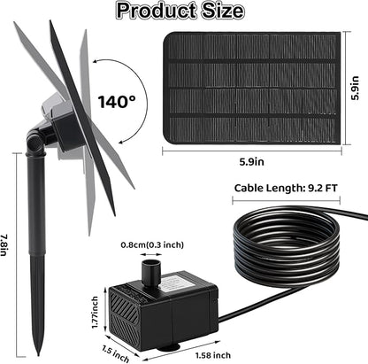 Solar Water Fountain, 2.5 W Solar Bird Bath Fountains with 9.2FT Cable, 5 Nozzles, Outdoor DIY Solar Water Pump Kit for Garden, Ponds, Fish Tank