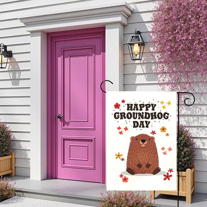 Happy Groundhog Day Garden Flag for Outdoor Spring Yard Flags Cute Groundhog Floral Banner Seasonal Welcome Banners Double Sided Weather Resistant Funny Animal Holiday Decor 12x18 Inch