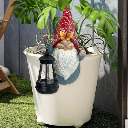 HONGLAND Gnomes Figurines Fence Hugger Solar Fence Lights Outdoor Hanging Decor Porch Tree Decorations Yard Ornaments Funny Gifts for Mom Women