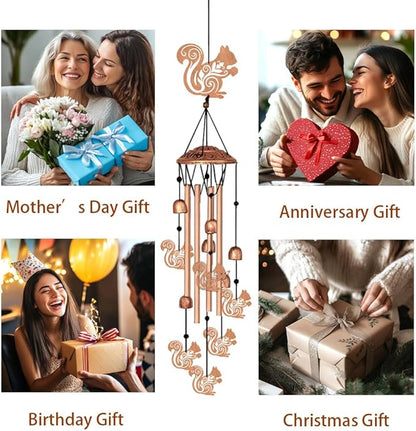 Wind Chimes for Outside, Squirrel Style Waterproof Aluminum Windchimes Suitable for Outdoor Garden Patio Porch Decor, Unique 33“ Metal Memorial Wind Chimes Friendship Gifts for Women