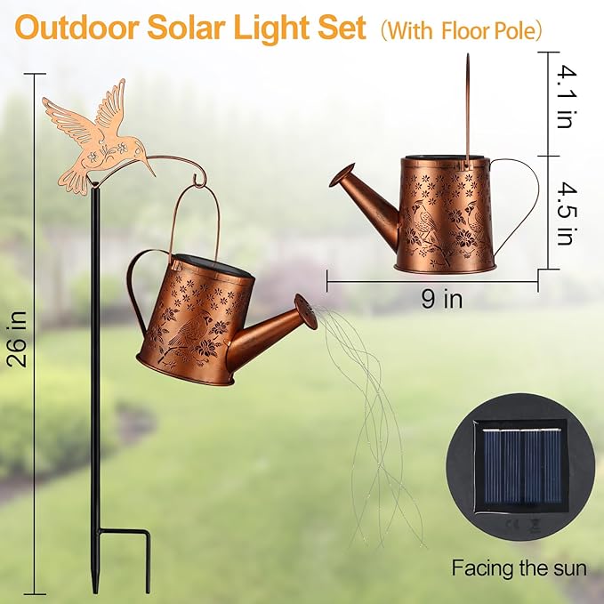 Gifts for Mom, Cardinal Solar Lantern Outdoor Waterproof, Outside Metal Watering can Landscape Lights for Garden Yard Patio Pathway Decor Birthday Gifts for Women Grandma -with Pole