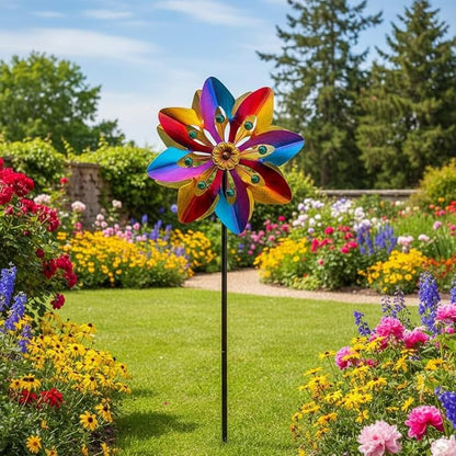 13" Metal Wind Spinner Outdoor - Kinetic Wind Sculpture with Metal Stake, Art Decor for Garden, Yard, Patio, Lawn - Ideal Gift for Family & Friends