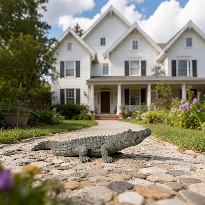 DiliComing Garden Decor Large Alligator Statue - 34 Inch Gray Resin Crocodile Outdoor Decor Swamp Themed Lawn & Yard Decoration Durable Outdoor Garden Statues Gifts