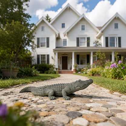 DiliComing Garden Decor Large Alligator Statue - 34 Inch Gray Resin Crocodile Outdoor Decor Swamp Themed Lawn & Yard Decoration Durable Outdoor Garden Statues Gifts