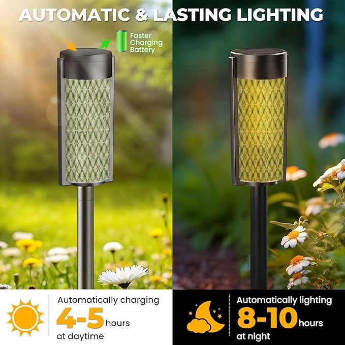 8 Pack Solar Pathway Lights Outdoor Waterproof green marble vintage ceramic tiles Floral art design wall tiles floor Solar Garden Lights LED Landscape Lighting for Yard Walkway Lawn Garden Decor