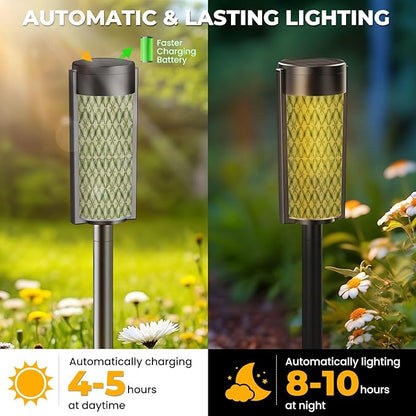 8 Pack Solar Pathway Lights Outdoor Waterproof green marble vintage ceramic tiles Floral art design wall tiles floor Solar Garden Lights LED Landscape Lighting for Yard Walkway Lawn Garden Decor