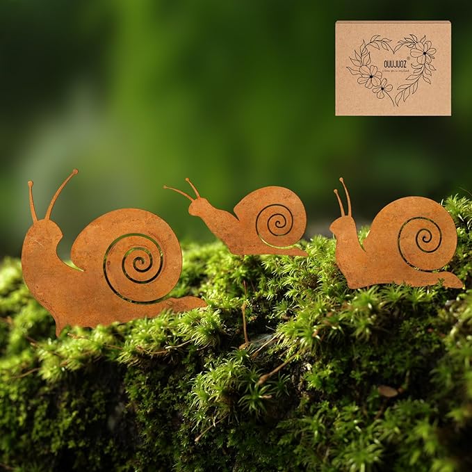 3pcs Metal Yard Art,Snail Garden Decor, Outside Lawn Ornaments Porch Backyard Sculpture, Patio Lawn Garden Yard Decorations