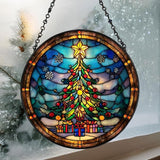 Christmas Tree Presents Star Acrylic Suncatcher Stained Glass Effect Window Car Hanging Christmas Ornament Indoor Outdoor Decor Garden Sun Catcher Panel for Women Mom Grandma