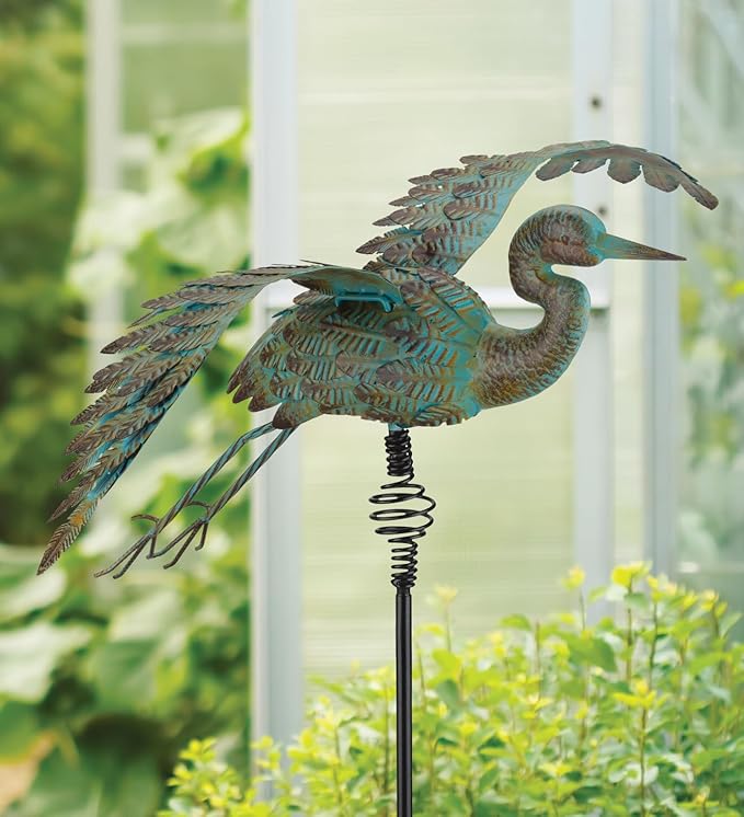 Regal Art & Gift Bird Bouncie Metal Garden Stake - Decorative Playful Outdoor Metal Sculpture for Lawn, Patio & Garden Décor - Crane