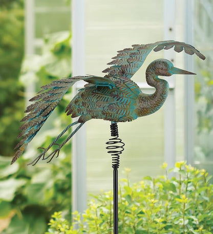 Regal Art & Gift Bird Bouncie Metal Garden Stake - Decorative Playful Outdoor Metal Sculpture for Lawn, Patio & Garden Décor - Crane
