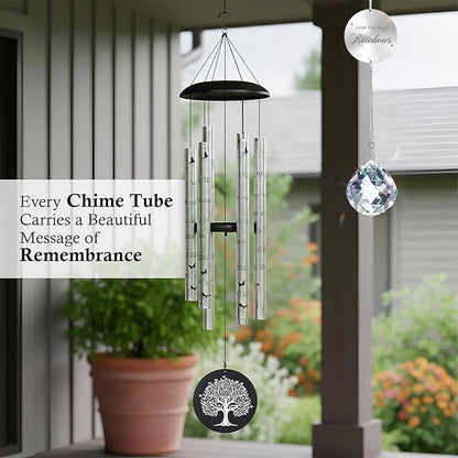 Memorial Wind Chimes with Suncatcher, Sympathy Gifts Wind Chime for Loss of Loved One, 40" Sympathy Wind Chime with 6 Anodized Aluminum Tubes Tuned for A Soothing Melody