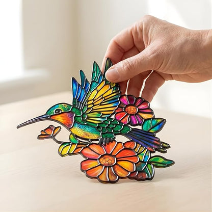 Colorful Hummingbird Flower Handmade Resin Suncatchers, Artisan Sun Catcher Stained Glass Effect Hummingbird Ornaments Window Hanging Garden Decor, Gifts for Mother's Day, Mom, Grandma, Wife, Women
