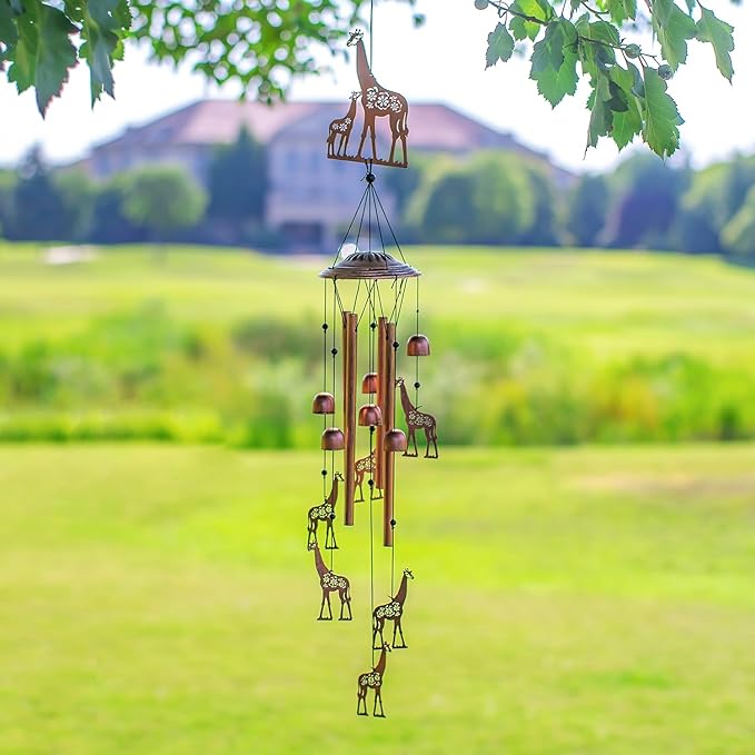 Giraffe Wind Chimes Outdoor Giraffe Gifts for Women/Men/Mom/Wife/Grandma Birthday Gifts Metal WindChimes for Outside/Indoors, Lawn, Patio, Home, Porch, Yard Decor, Garden Decoration