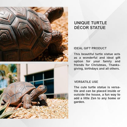 XBrand 21.3" L Brown and Black Concrete/MgO Walking Turtle Statue, Indoor or Outdoor Décor, Garden Décor, Turtle Statuary