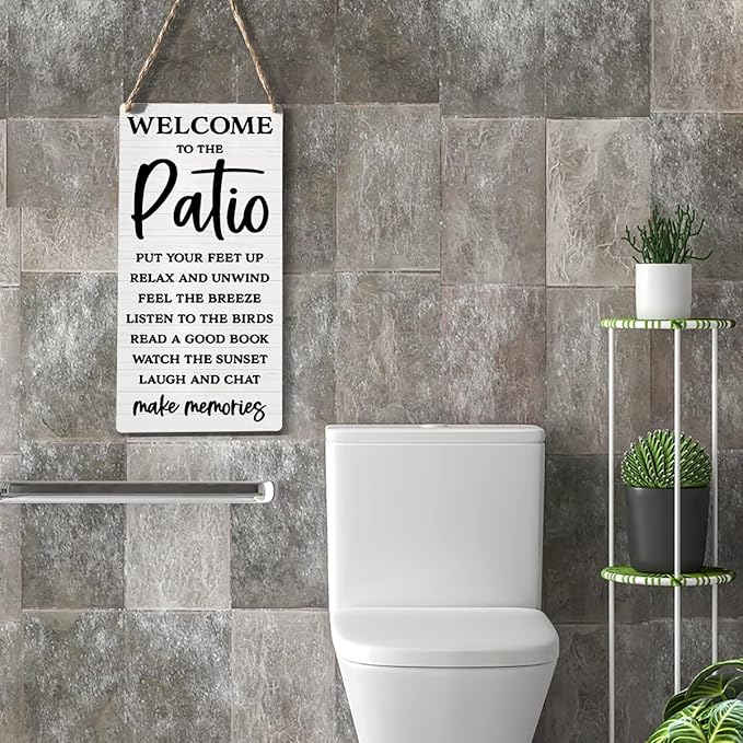 Rustic Patio Wood Sign Welcome Sign Patio Decor Farmhouse Home Family House Patio Wall Decor Hanging Wall Sign Wooden Wall Art Decor Decorative Plaque Sign for Home Porch Front Door Outdoor Bar