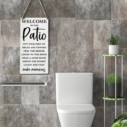 Rustic Patio Wood Sign Welcome Sign Patio Decor Farmhouse Home Family House Patio Wall Decor Hanging Wall Sign Wooden Wall Art Decor Decorative Plaque Sign for Home Porch Front Door Outdoor Bar