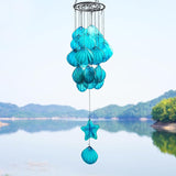 Stained Glass Wind Chimes for Outside,Handmade Large 25 inch Memorial Windchimes Outdoor,Sea Glass Decor for Patio Garden Balcony Porch (Shell & Starfish)