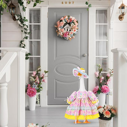FuWeave Spring Goose Outfit Flower Porch Goose Clothes for 23" Large Statue Outdoor Patio Yard Lawn Art Decoration(Butterfly B,23 inch)