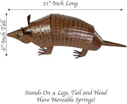 Urbalabs Metal Yard Art Springy Metal Armadillo Figure Texas Western Decor Large 21 Inch Metal Garden Decor Outdoor Statues Metal Yard Art Sculptures Rustic Yard Decorations (21 Inch)