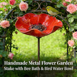 Handmade Metal Flower Garden Stake, Handmade Metal Flower Bird Bath & Pollinator Water Station, Colorful Bee/Butterfly/Bird Watering Station for Garden (1Pcs)