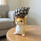 Squirrel Garden Statue with Pine Cone, Resin Figurine for Indoor Outdoor Decor, Whimsical Animal Ornament for Home, Patio, Yard