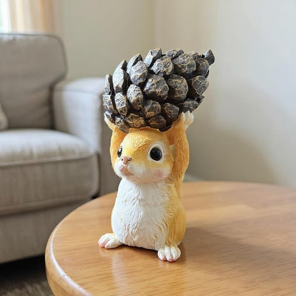 Squirrel Garden Statue with Pine Cone, Resin Figurine for Indoor Outdoor Decor, Whimsical Animal Ornament for Home, Patio, Yard
