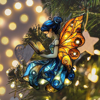 Starry Night Fiary Acrylic Suncatcher Stained Glass Effect Window Car Hanging Christmas Ornament Indoor Outdoor Decor Garden Sun Catcher Panel for Fairy Lover for Women Mom Grandma