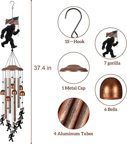 Bigfoot Wind Chimes for Outside, Sympathy Wind Chimes for Outdoors Garden Decor with Natural Sounds, Big Foot Sasquatch Gifts for Women Mom and Grandma