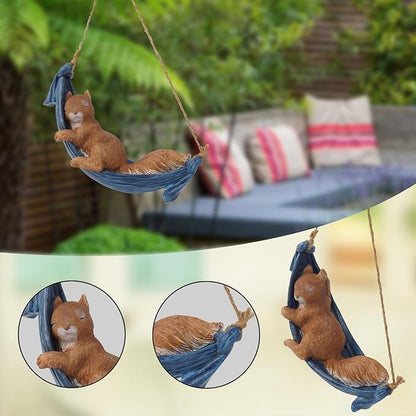 Squirrel Garden Décor Hanging Statue - Hanging on Tree Branch Squirrel Swing Statue Outdoor Garden Decoration Outdoor Gift Comes Statues with Rope and Hook 7.75 * 3.75 * 3.25 Inch