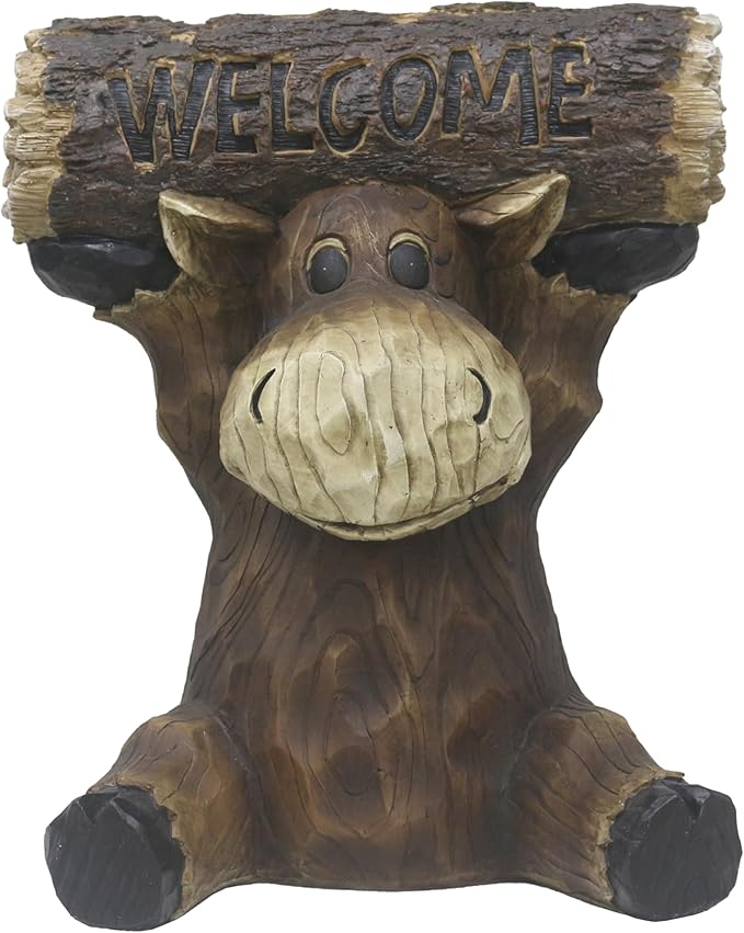 Hi-Line Gift Ltd Moose Cub Holding Welcome Sign Garden Decor