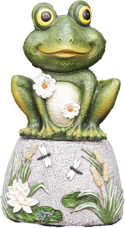 Roman 8” Frog on Stone Garden Statue – Outdoor Figurine – Whimsical Yard, Lawn, or Patio Decor – Garden Accent for Nature Lovers