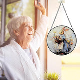 7.88'' Stained Glass Window Hanging, Colorful Egg Rabbit Sun Catchers Glass Panel Bunny Suncatcher Decor with Hook Chain for Mother's Day Birthday for Women, Men, Wife, Aunt, and Mom
