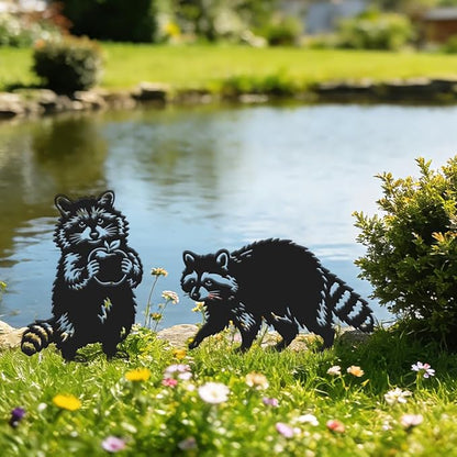 SUPERDANT 2 Pcs Metal Raccoon Garden Decor for Outside Animals Yard Stakes for Decorations Outdoor Statues Iron Art Stake Decorative Silhouette Lawn Ornament Patio Porch Farmhouse Decoration Gifts
