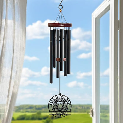 Personalized Customize Name 12 Zodiac Signs Wind Chime, Metal Iron 37 Inch Outdoor Memorial Gift for Garden Yard Patio Home Decor, Black (Leo)