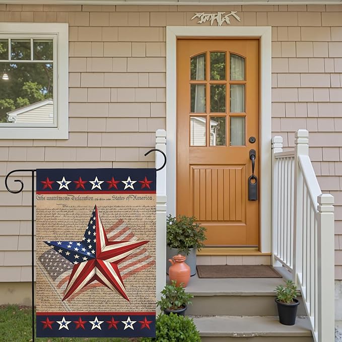 Patriotic Garden Flag American Star Freedom Independence Day Theme Yard Flags Lawn Porch July Fourth 4th of July Memorial Day House Banners Double Side Home Decoration 12x18 Inch