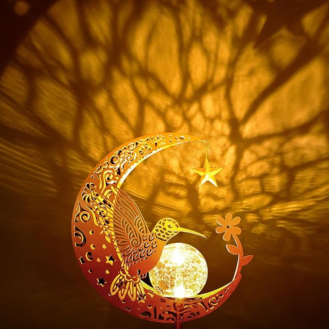 ZNYCYE Solar Lights Outdoor Decorative Moon Hummingbird Solar Stake Lights Mothers Day Gifts for Mom Women Grandma,Hummingbird Garden Decor Waterproof for Walkway, Yard, Lawn, Patio (Warm White)