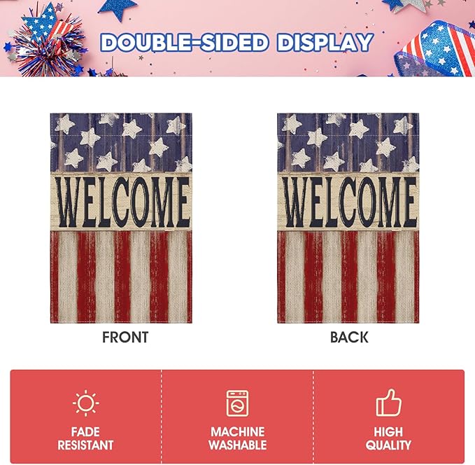 AVOIN colorlife Patriotic 4th of July Garden Flag 12x18 Inch Double Sided Outside, Memorial Day Retro American Stars and Stripes Welcome Yard Outdoor Decoration